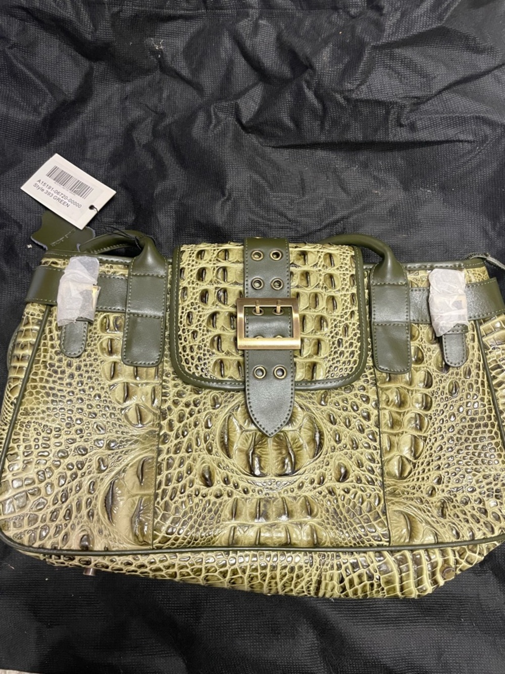 Charlie Lapson Vintage Green Croc Embossed Leather Handbag and Wallet NWT